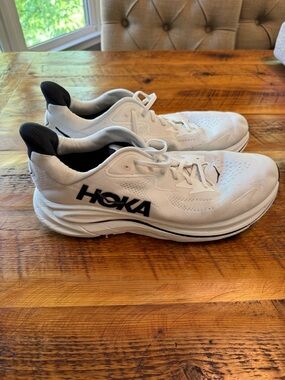 Hoka Clifton 10 White and Black Logo Performance Running Shoes, Size 14
